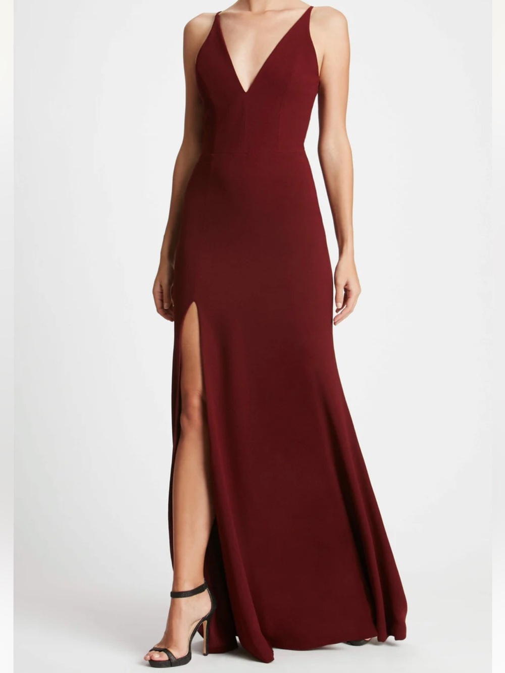 Dress The Population Elegant Burgundy V-Neck Slit Evening Dress 💋🌹